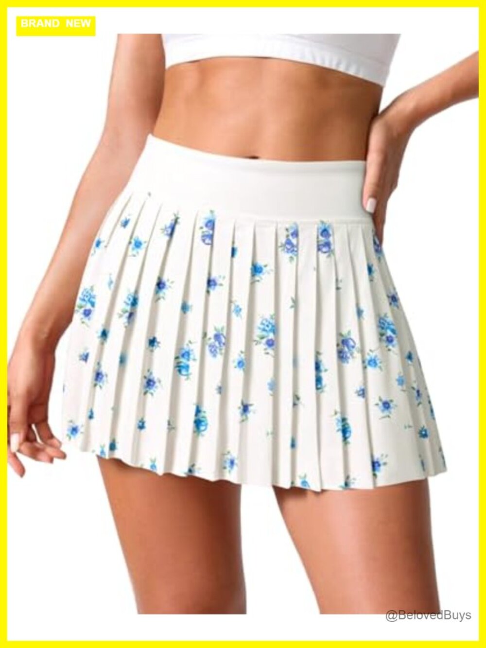 Fisoew Floral Print Pleated Tennis Skirt High Waist Athletic Mini with Pockets